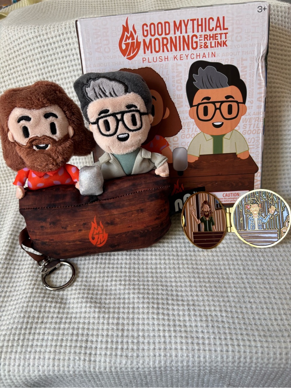 Good Mythical Morning Plush Keychain w box Bonus Collectible Pin GMM Rhett Link